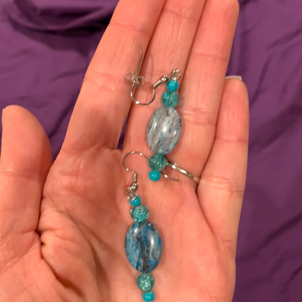 Turquoise stone and bead earrings